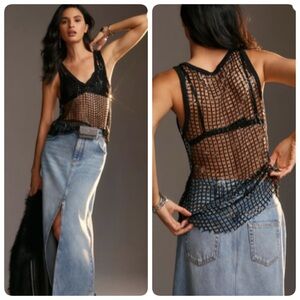 Anthropologie Pilcro Sheer Sequin Tank, black, S